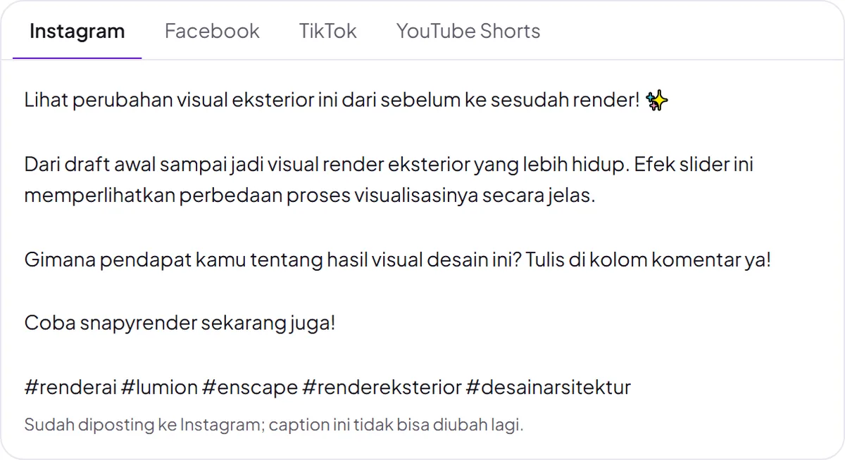 Captions per platform in the PostingAja dashboard