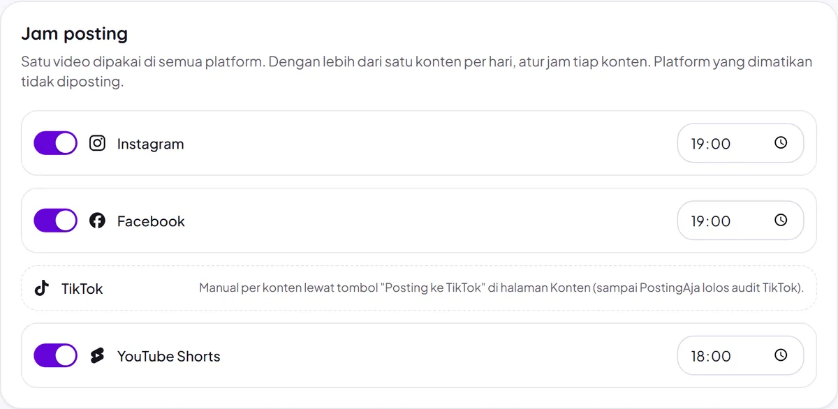 Posting time per platform
