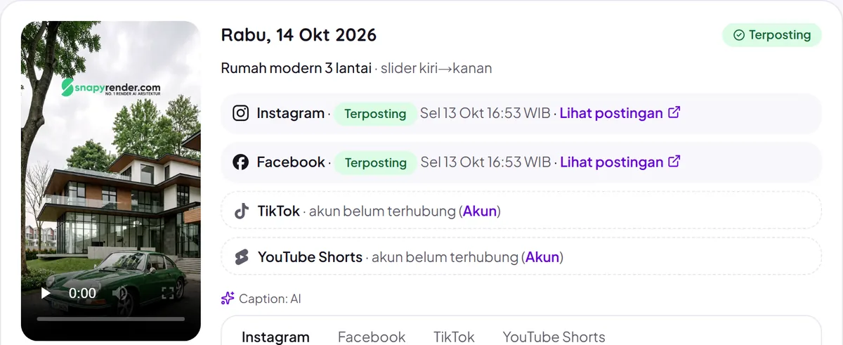 Content card with the posting status per platform